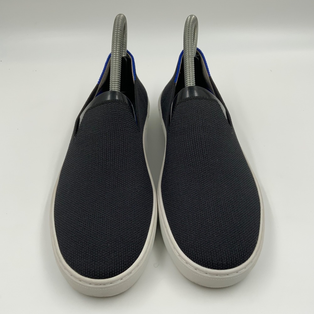 Rothys The Sneaker Black Knit Slip On Shoes Blue Stripe Women 7